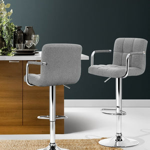 Artiss 2x Bar Stools Kitchen Bar Stool Chairs Gas Lift Swivel Fabric Chrome Grey
