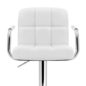 Artiss 2x Bar Stools Gas lift Swivel Chairs Kitchen Armrest Leather Chrome White