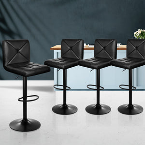 Artiss Set of 4 Bar Stools PU Leather Chrome Kitchen Cafe Bar Stool Chair Gas Lift Black