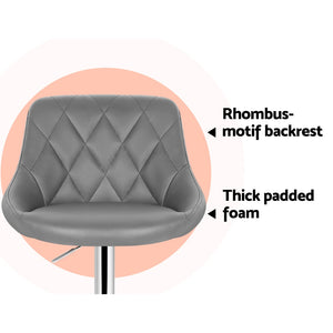 Artiss 2x Bar Stools Kitchen Gas Lift Swivel Chairs Leather Chrome Grey