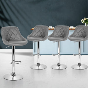 Artiss Set of 4 Kitchen Bar Stools Swivel Bar Stool PU Leather Gas Lift Chairs Grey