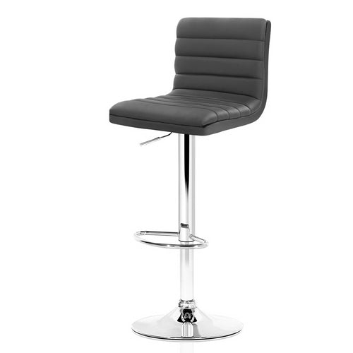 Artiss 2x Gas lift Bar Stools Swivel Kitchen Chairs Leather Chrome Grey