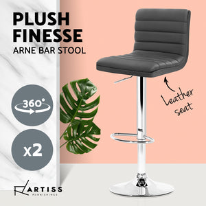 Artiss 2x Gas lift Bar Stools Swivel Kitchen Chairs Leather Chrome Grey
