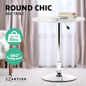 Artiss Adjustable Bar Table Gas Lift Wood Metal White