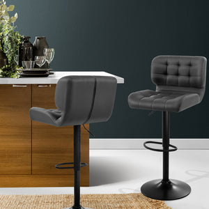 Artiss 2x Kitchen Bar Stools Gas Lift Bar Stool Chairs Swivel Leather Black Grey