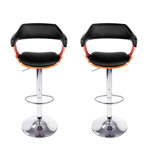 Artiss Set of 2 Wooden Bar Stools SELINA Kitchen Swivel Bar Stool Chairs PU Leather Black