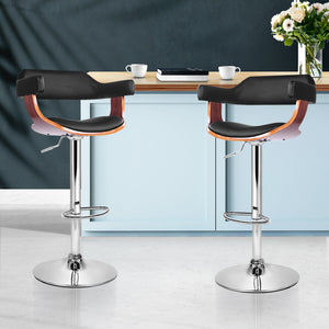 Artiss Set of 2 Wooden Bar Stools SELINA Kitchen Swivel Bar Stool Chairs PU Leather Black