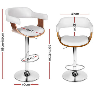 Artiss Set of 2 Wooden Bar Stools SELINA Kitchen Swivel Bar Stool Chairs PU Leather White