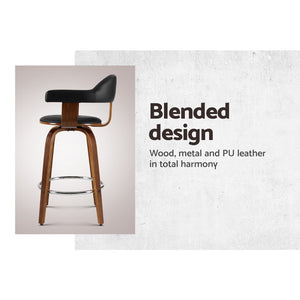 Artiss Set of 2 Bar Stools Wooden Swivel Bar Stool Kitchen Dining Chair Wood Black