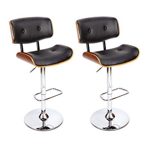 Artiss Set of 2 Wooden Bar Stools Bar Stool Kitchen Chair Dining Black Pad Gas Lift 