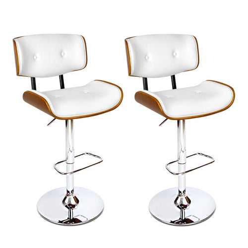 Artiss Set of 2 Wooden Bar Stools Bar Stool Kitchen Chair Dining White Pad Gas Lift