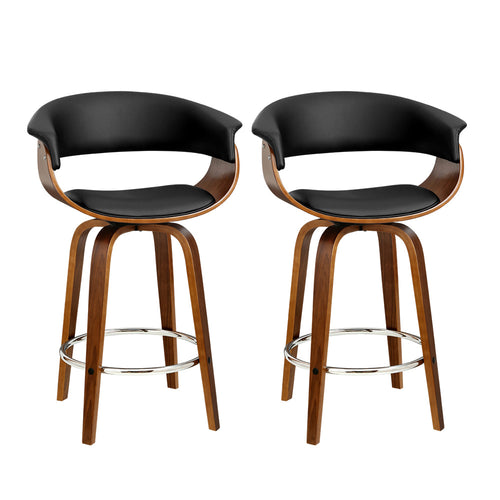 Artiss Set of 2 Bar Stools Wooden Bar Stool Swivel Kitchen Dining Chairs PU Leather Black