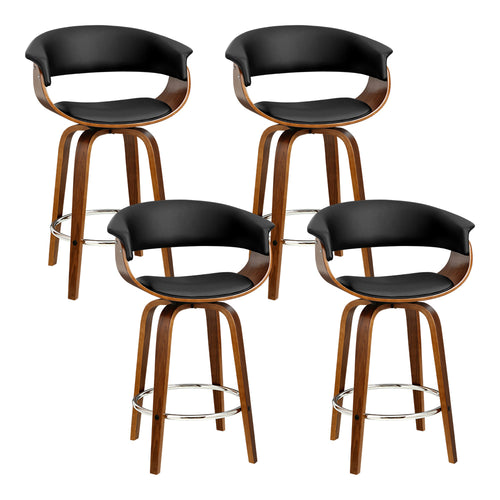 Artiss Set of 4 Bar Stools Wooden Bar Stool Swivel Kitchen Dining Chairs PU Leather Black
