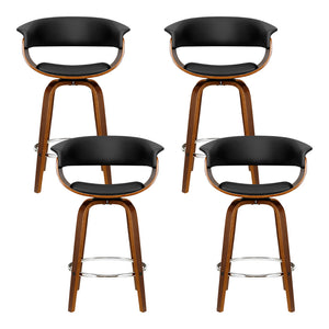 Artiss Set of 4 Bar Stools Wooden Bar Stool Swivel Kitchen Dining Chairs PU Leather Black