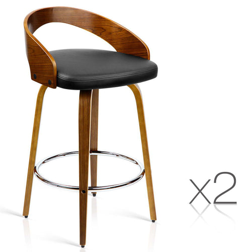 Artiss Set of 2 Wooden Bar Stools - Black