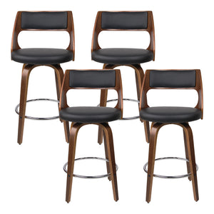 Artiss Set of 4 Wooden Bar Stools Swivel Bar Stool Kitchen Dining Chair Cafe Black 76cm