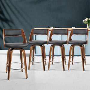 Artiss Set of 4 Wooden Bar Stools Swivel Bar Stool Kitchen Dining Chair Cafe Black 76cm