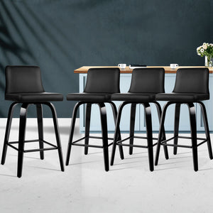 Artiss Set of 4 Felipe Wooden Bar Stools Swivel Bar Stool Kitchen Chairs Black