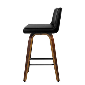 Artiss 2x Kitchen Wooden Bar Stools Swivel Bar Stool Chairs Leather Luxury Black