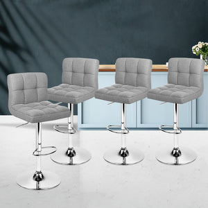 Artiss Set of 4 Fabric Bar Stools NOEL Kitchen Chairs Swivel Bar Stool Gas Lift Grey
