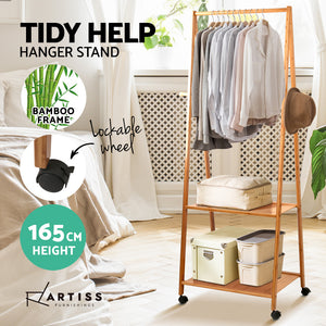 Artiss Bamboo Hanger Stand Wooden Clothes Rack Display Shelf