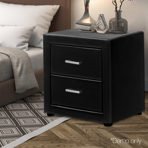 Artiss PVC Leather Bedside Table - Black