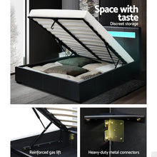 Load image into Gallery viewer, Artiss LED Bed Frame Double Full Size Gas Lift Base With Storage Black Leather