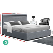 Load image into Gallery viewer, Artiss LED Bed Frame Queen Size Gas Lift Base With Storage Grey Fabric COLE