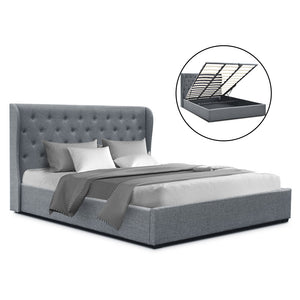 Artiss King Size Gas Lift Bed Frame Base With Storage Mattress Grey Fabric Wooden