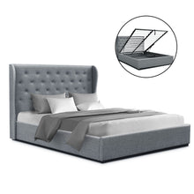 Load image into Gallery viewer, Artiss Queen Size Gas Lift Bed Frame Base With Storage Mattress Grey Fabric Wooden