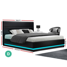 Load image into Gallery viewer, Artiss RGB LED Bed Frame Double Full Size Gas Lift Base Storage Black Leather LUMI