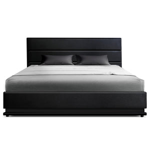 Artiss RGB LED Bed Frame Double Full Size Gas Lift Base Storage Black Leather LUMI