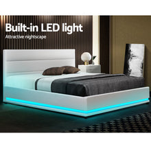 Load image into Gallery viewer, Artiss RGB LED Bed Frame Queen Size Gas Lift Base Storage White Leather LUMI