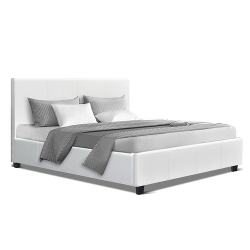 Artiss Double Full Size Bed Frame Base Mattress Platform White Leather Wooden NEO