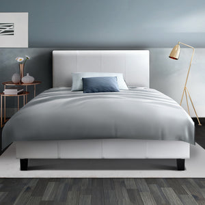 Artiss King Single Size Bed Frame Base Mattress Platform White Leather Wooden NEO