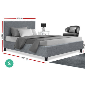Artiss Single Size Bed Frame Base Mattress Platform Fabric Wooden Grey NEO