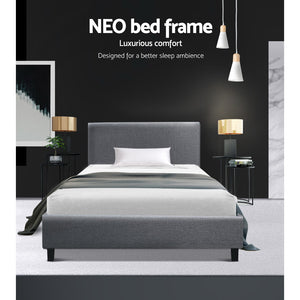 Artiss Single Size Bed Frame Base Mattress Platform Fabric Wooden Grey NEO