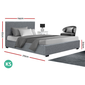 Artiss King Single Size Gas Lift Bed Frame Base With Storage Mattress Grey Fabric NINO