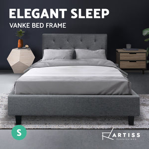 Artiss VANKE Single Size Bed Frame Base Fabric Headboard Wooden Mattress