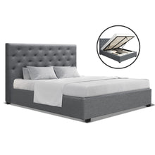 Load image into Gallery viewer, Artiss Double Full Size Gas Lift Bed Frame Base With Storage Mattress Grey Fabric VILA
