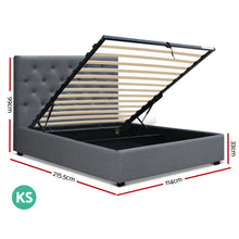 Load image into Gallery viewer, Artiss VILA King Single Size Gas Lift Bed Frame Base With Storage Mattress Grey Fabric