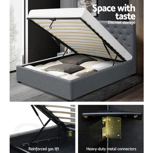 Artiss VILA King Single Size Gas Lift Bed Frame Base With Storage Mattress Grey Fabric