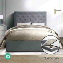 Load image into Gallery viewer, Artiss VILA King Single Size Gas Lift Bed Frame Base With Storage Mattress Grey Fabric