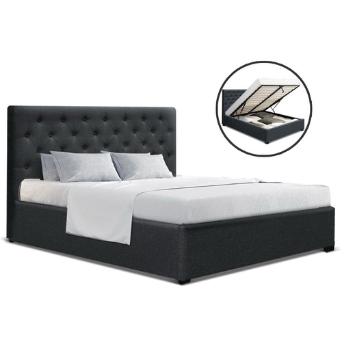 Artiss Queen Size Gas Lift Bed Frame Base With Storage Mattress Charcoal Fabric VILA