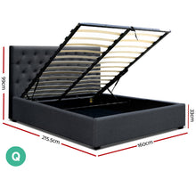 Load image into Gallery viewer, Artiss Queen Size Gas Lift Bed Frame Base With Storage Mattress Charcoal Fabric VILA