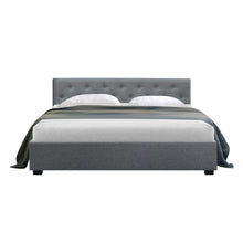 Load image into Gallery viewer, Artiss Vila Bed Frame Fabric Gas Lift Storage - Grey Queen