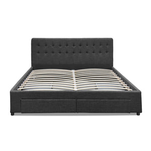 Artiss Double Size Fabric Bed Frame Headboard with Drawers  - Charcoal