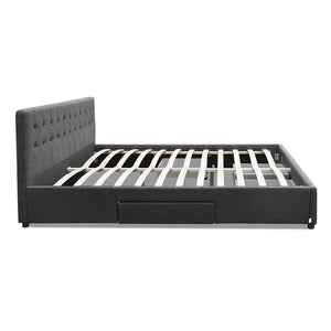 Artiss Double Size Fabric Bed Frame Headboard with Drawers  - Charcoal