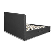 Load image into Gallery viewer, Artiss Double Size Fabric Bed Frame Headboard with Drawers  - Charcoal