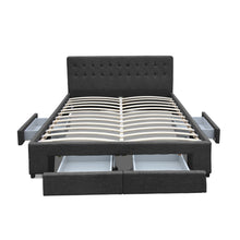 Load image into Gallery viewer, Artiss Double Size Fabric Bed Frame Headboard with Drawers  - Charcoal